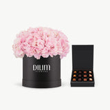 Pink  Hydrangea Box with chocolate