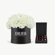 White  Hydrangea Box with chocolate