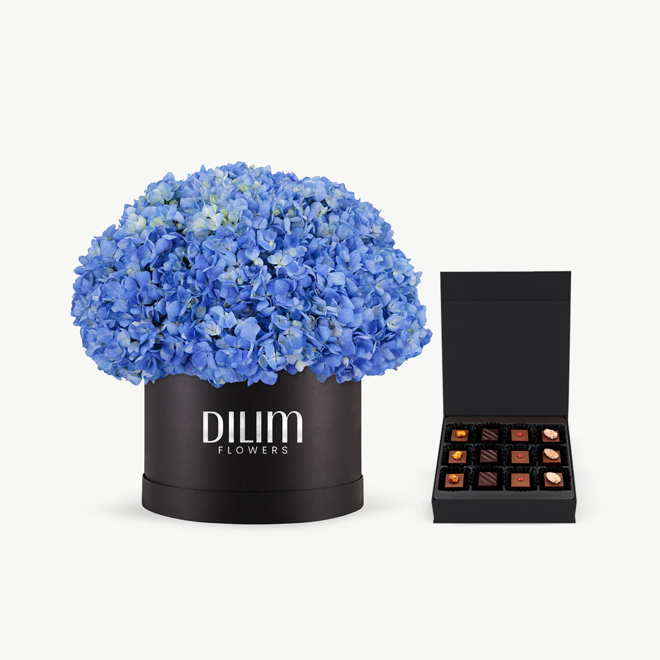 Blue Hydrangea Box with chocolate