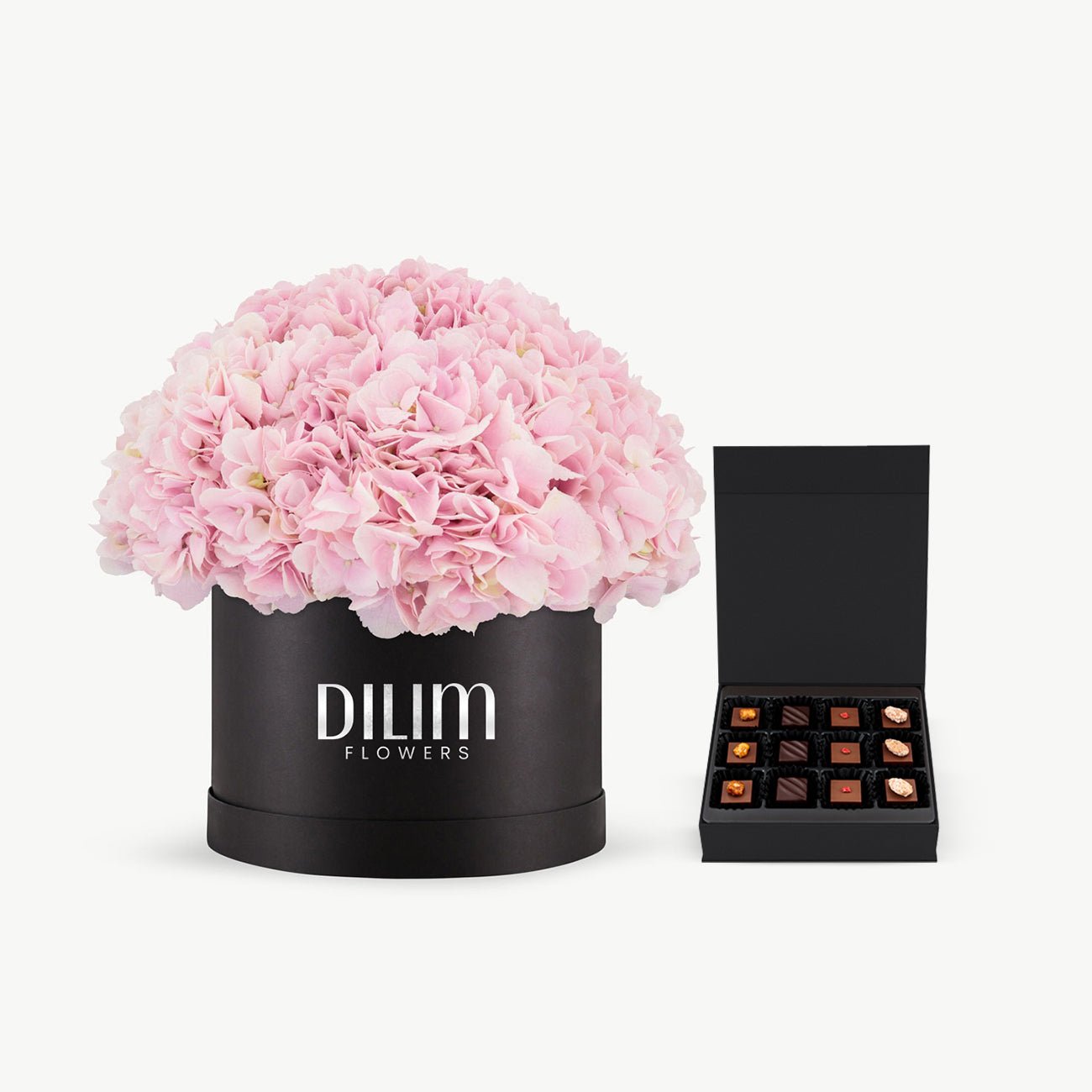 Pink  Hydrangea Box with chocolate
